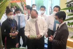 Chủ tịch nước Nguyễn Xuân Phúc tham quan Triển lãm giới thiệu các dự án mời gọi đầu tư, các sản phẩm nông nghiệp công nghệ cao của Củ Chi và Hóc Môn. Ảnh: Trà Giang