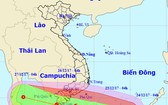 據中央水文氣象預報中心副主任黃德強表示,16號颱風有可能於本月25日晚至26日上午直接影響到陸地,預報影響範圍從平順省南面至金甌省。圖為16號颱風的移動方向。(圖源:中央水文氣象預報中心)
