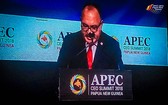 巴新總理奧尼爾在會議上呼籲APEC成員經濟體通過推動自由貿易、擁抱數字化等方式致力推動包容性增長。(圖源:APEC)
