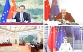 6月22日,李克強同歐洲理事會主席米歇爾、歐盟委員會主席馮德萊恩共同主持第二十二次中國-歐盟領導人會晤。(圖源:新華社)