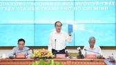 Bí thư Thành ủy TPHCM Nguyễn Thiện Nhân phát biểu tại Hội nghị về nâng cao hiệu quả công tác quản lý nhà nước về trật tự xây dựng trên địa bàn TPHCM. Ảnh: VIỆT DŨNG