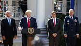 Tổng thống Mỹ Donald Trump phát biểu tại lễ ra mắt Bộ Chỉ huy không gian SpaceCom ở Washington DC. Ảnh: TTXVN