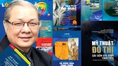 Nhà giáo nhân dân - họa sĩ Uyên Huy bên những đầu sách do ông biên soạn và xuất bản