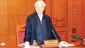 Tổng Bí thư, Chủ tịch nước Nguyễn Phú Trọng, Trưởng Tiểu ban Nhân sự Đại hội XIII của Đảng, phát biểu chỉ đạo cuộc họp. Ảnh: TTXVN