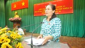 Chủ tịch HĐND TPHCM Nguyễn Thị Lệ phát biểu tại hội nghị tiếp xúc cử tri quận 11. Ảnh: CAO THĂNG