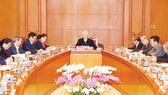 Tổng Bí thư, Chủ tịch nước Nguyễn Phú Trọng, Trưởng Tiểu ban Văn kiện Đại hội XIII của Đảng phát biểu kết luận cuộc họp. Ảnh: TTXVN