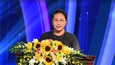 Chủ tịch Quốc hội Nguyễn Thị Kim Ngân phát biểu tại buổi lễ. Ảnh: QĐND