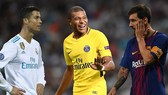 Kylian Mbappe (giữa) qua mặt cả Messi lẫn Ronaldo về tài ghi bàn ở tuổi teen.
