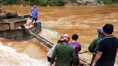 Lũ đánh sập cầu, dân dùng cây cau làm cầu đi tạm