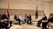 Prime Minister Prayut Chan-o-cha and Australian Prime Minister Scott Morrison hold talks on the sidelines of the G20 summit in Osaka. (Photo from @MFAThai Twitter account)