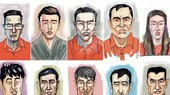 Hình minh họa tại tòa về 10 người nước ngoài bị buộc tội liên quan đến hoạt động rửa tiền tại Singapore (theo chiều kim đồng hồ từ trên cùng bên trái) Su Baolin, Su Haijin, Chen Qingyuan, Su Wenqiang, Lin Baoying, Zhang Ruijin, Wang Dehai, Su Jianfeng, Vang Thủy Minh và Vương Bảo Sâm. ẢNH: The Straits Times qua Reuters