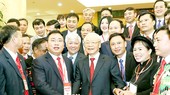 Tổng Bí thư Nguyễn Phú Trọng với các đại biểu tại buổi gặp mặt. Ảnh: VIẾT CHUNG