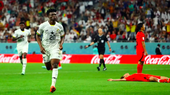 Kudus vui mừng với bàn thắng nâng tỷ số lên 3-2 cho Ghana