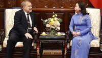 Quyền Chủ tịch nước Võ Thị Ánh Xuân tiếp Đại sứ Brazil Fernando Apparicio da Silva. Ảnh: TTXVN
