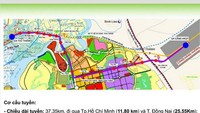 Sơ đồ tuyến đường sắt Thủ Thiêm-Long Thành có chiều dài gần 37,5km. (Ảnh: H.M)