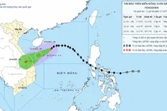 Họa đồ tâm và dự báo quỹ đạo bão số 12 được Trung tâm Dự báo khí tượng - thủy văn quốc gia cập nhật hồi 11 giờ trưa nay 21-10