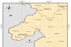 Vị trí xảy ra động đất theo họa đồ của Viện Các khoa học Trái đất