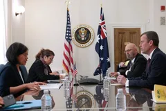  Đại diện Thương mại Mỹ Katherine Tai đã gặp người đồng cấp Úc Dan Tehan tại Washington hôm 21-7. Ảnh: Twitter
