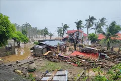 Khu vực chịu ảnh hưởng bởi bão Fung-wong tại tỉnh Catanduanes, Philippines, ngày 9/11/2025. Ảnh: THX/TTXVN