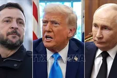 (Từ trái sang) Tổng thống Ukraine Volodymyr Zelensky, Tổng thống Mỹ Donald Trump và Tổng thống Liên bang Nga Vladimir Putin. Ảnh: TTXVN