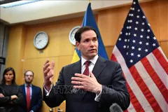 Ngoại trưởng Mỹ Marco Rubio tại cuộc họp báo ở Geneva, Thụy Sĩ ngày 23-11. Ảnh: THX/TTXVN