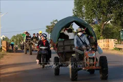 Người dân Campuchia đi sơ tán tránh xung đột, tại Siem Reap ngày 8-12. Ảnh: THX/TTXVN