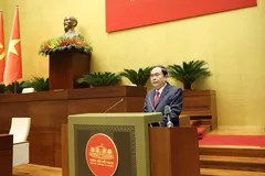 Chủ tịch Quốc hội Trần Thanh Mẫn trình bày chuyên đề tại hội nghị, sáng 16-4. Ảnh: QUANG PHÚC