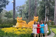 Tượng Mèo - linh vật đại diện cho Tết Quý Mão 2023 được nhiều du khách lựa chọn điểm chụp lưu niệm. (Ảnh: Hứa Chung/TTXVN)