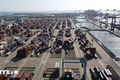 Các container hàng hóa tại Cảng biển Cái Mép. (Ảnh: Đoàn Mạnh Dương/TTXVN)
