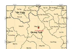 Bản đồ tâm chấn trận động đất mạnh 4.5 độ ở xã Măng Bút, tỉnh Quảng Ngãi. Ảnh: Trung tâm Báo tin động đất và Cảnh báo sóng thần - Viện Các Khoa học Trái đất