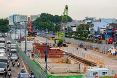 Thi công tuyến metro số 2 đoạn qua đường Trường Chinh