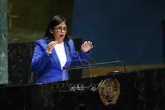 Phó Tổng thống Venezuela Delcy Rodriguez phát biểu tại Khóa họp 74 của Đại hội đồng LHQ ở New York, Mỹ ngày 27-9-2019. Ảnh tư liệu: THX/TTXVN