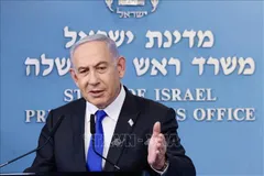 Thủ tướng Israel Benjamin Netanyahu phát biểu tại cuộc họp báo ở Jerusalem. Ảnh: THX/TTXVN