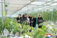 Nhà lãnh đạo Triều Tiên Kim Jong Un tham quan trang trại nhà kính ở Sinuiju, Triều Tiên, ngày 1/2/2026. Ảnh: Yonhap/TTXVN