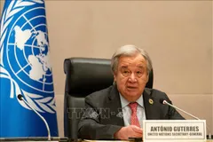 Tổng Thư ký LHQ Antonio Guterres phát biểu với báo giới bên lề Hội nghị thượng đỉnh Liên minh châu Phi (AU) ở Addis Ababa, Ethiopia, ngày 14/2/2026. Ảnh: THX/TTXVN