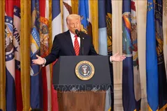 Tổng thống Donald Trump phát biểu tại một sự kiện ở Nhà Trắng ngày 20-3-2025. Ảnh: THX/TTXVN