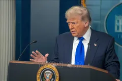 Tổng thống Mỹ Donald Trump phát biểu họp báo tại Nhà Trắng. Ảnh tư liệu: THX/TTXVN