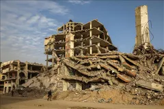 Những tòa nhà bị phá hủy do xung đột tại Dải Gaza. Ảnh: THX/TTXVN