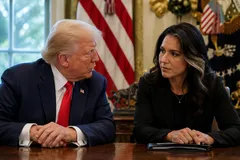 Ảnh minh họa Tổng thống Mỹ Donald Trump và Giám đốc Tình báo Quốc gia Mỹ Tulsi Gabbard tại Nhà Trắng. @ChatGPT