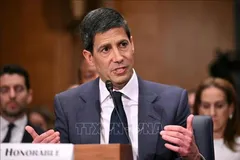Ông Kevin Warsh, người được Tổng thống Donald Trump đề cử làm Chủ tịch Fed, trong phiên điều trần tại Ủy ban Ngân hàng Thượng viện, ngày 21-4. Ảnh: The Straits Times/TTXVN.