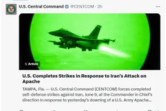 Ảnh chụp màn hình bài đăng của CENTCOM trên X thông báo Mỹ đã đáp trả xong vụ Iran bắn rơi trực thăng Apache.