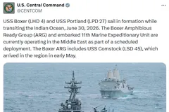 Ảnh chụp màn hình bài đăng của CENTCOM trên mạng xã hội X.