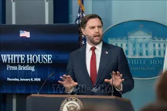 Phó Tổng thống Mỹ JD Vance phát biểu tại cuộc họp báo ở Nhà Trắng, Washington, D.C. Ảnh: THX/TTXVN
