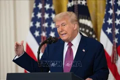 Tổng thống Mỹ Donald Trump phát biểu tại Nhà Trắng. Ảnh: THX/TTXVN