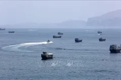 Tàu thuyền di chuyển trên eo biển Hormuz. Ảnh: THX/TTXVN