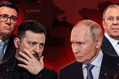 Từ trái sang: Thủ tướng Anh, Tổng thống Ukraine, Tổng thống Nga, Ngoại trưởng Nga. Ảnh: Sputnik/RT