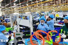 Sản xuất sản phẩm đồ chơi trẻ em xuất khẩu sang thị trường Mỹ, Pháp, Chile của Công ty TNHH Chế xuất Billion Max Việt Nam, 100% vốn Hong Kong (Trung Quốc). (Ảnh: Phạm Hậu/TTXVN) 