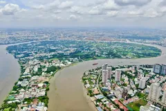 An aerial view of the Binh Quoi - Thanh Da Peninsula, where Ho Chi Minh City is moving forward with the implementation of a new urban area project after many years of delayed planning (Photo: SGGP)