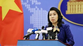 Người phát ngôn Bộ Ngoại giao Lê Thị Thu Hằng trả lời câu hỏi của phóng viên các cơ quan báo chí trong nước và quốc tế. Ảnh: TTXVN
