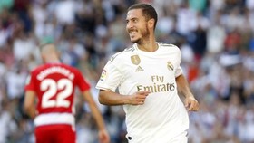 Eden Hazard và niềm vui ghi bàn duy nhất trong màu áo Real Madrid. Ảnh: Getty Images
